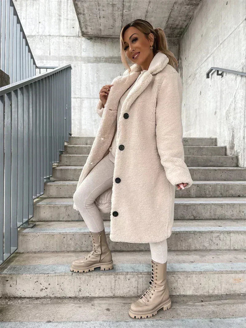 Women's Faux Shearling Teddy Coat | Long Winter Jacket - Apricot