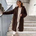 Women's Faux Shearling Teddy Coat | Long Winter Jacket - Coffee