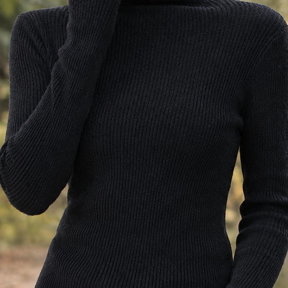 Women's Fitted Ribbed Turtleneck Sweater - detail - on model