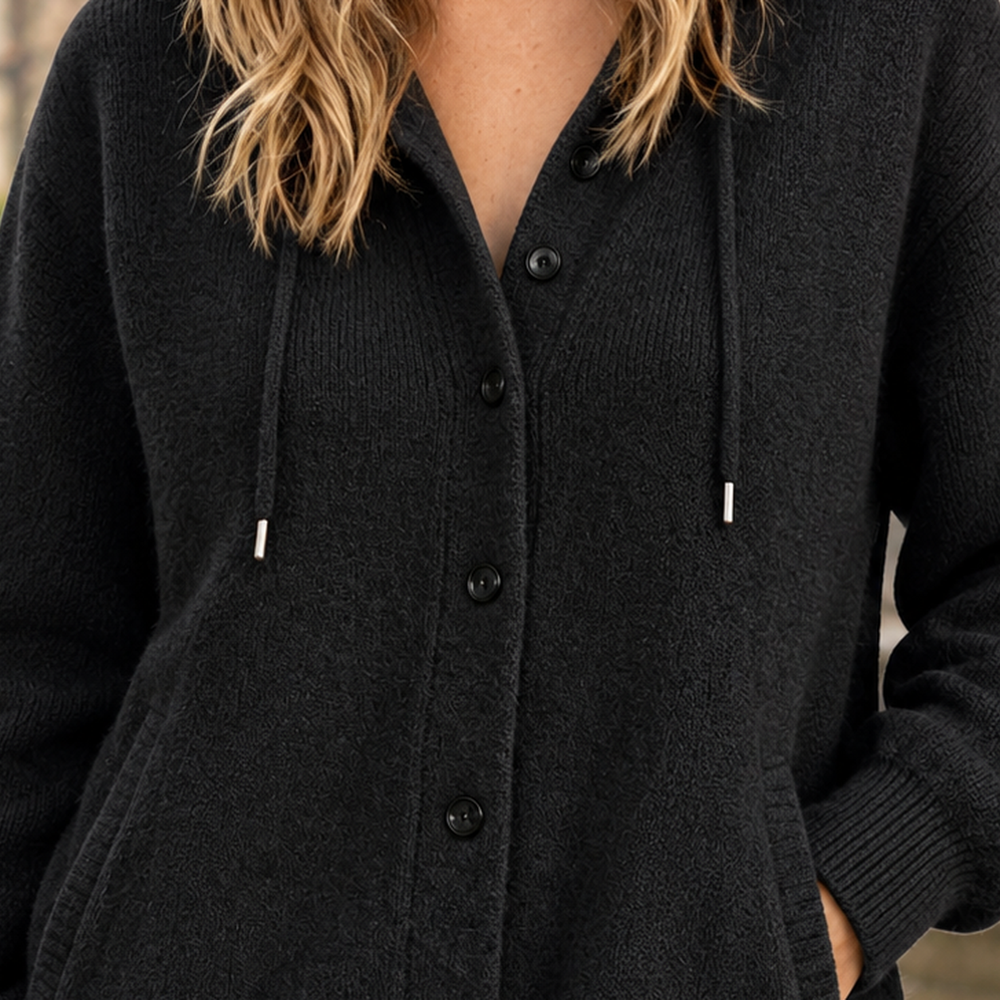 Women's Hooded Button-Front Cardigan - detail - on model