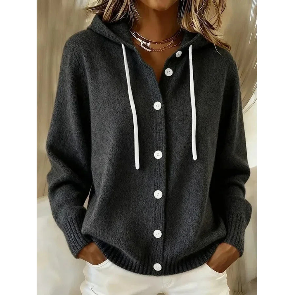 Women's Hooded Long Sleeve Cardigan - Black - on model