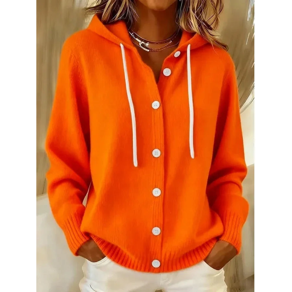 Women's Hooded Long Sleeve Cardigan - Orange - on model