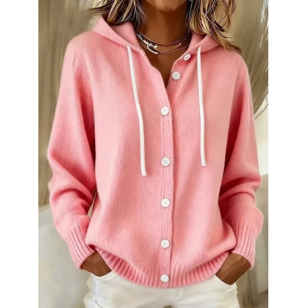 Women's Hooded Long Sleeve Cardigan - Pink - on model