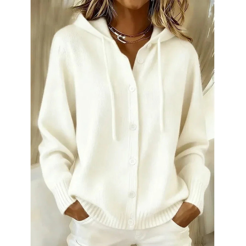 Women's Hooded Long Sleeve Cardigan - White - on model