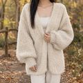 Women's Open Front Knit Cardigan in Apricot, worn on model