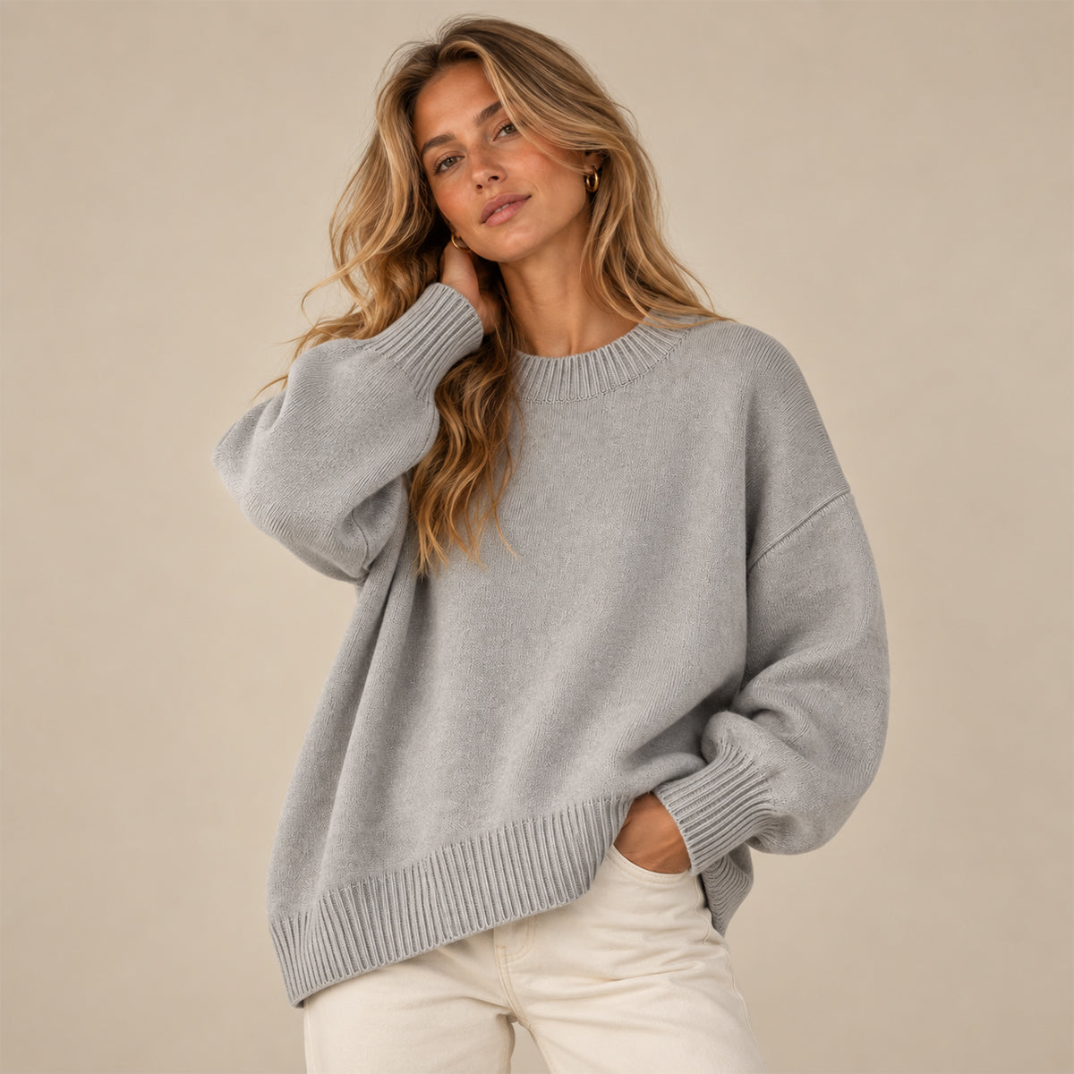 Women's Oversized Knit Sweater - Gray