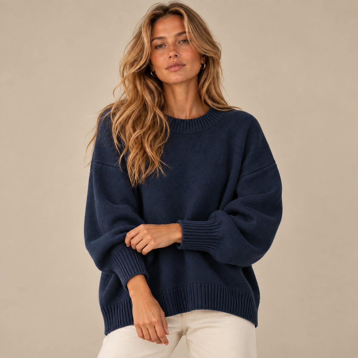 Women's Oversized Knit Sweater - Navy Blue