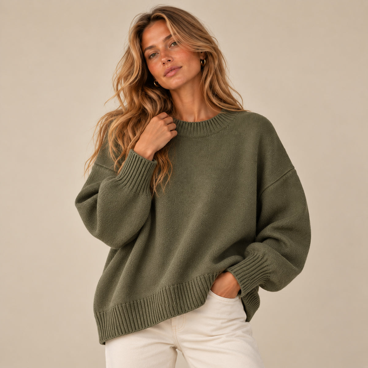 Women's Oversized Knit Sweater - Olive Green