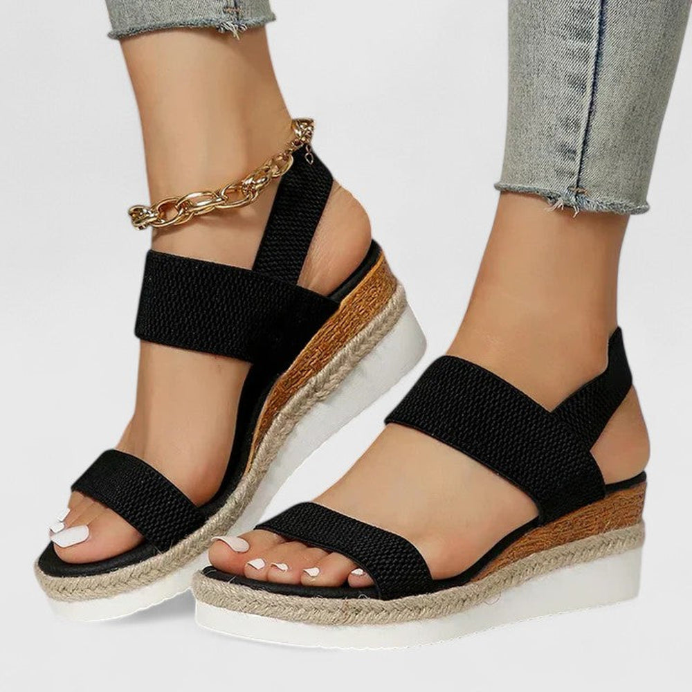 Women's Platform Wedge Sandals - Black - on model