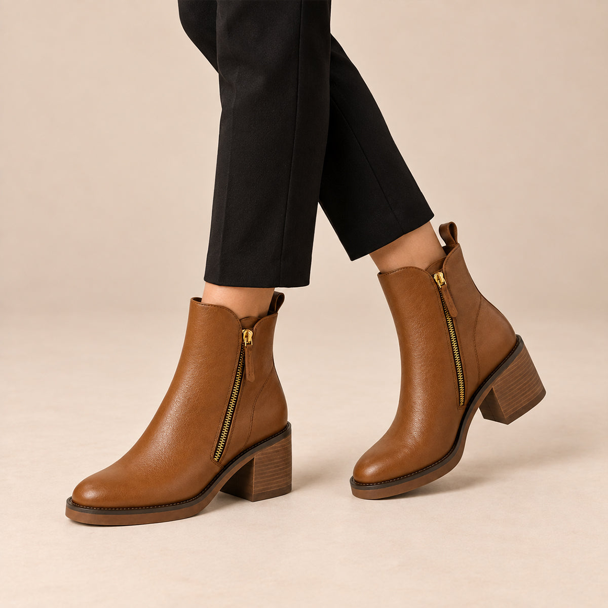 Women's Block Heel Ankle Boots - Brown