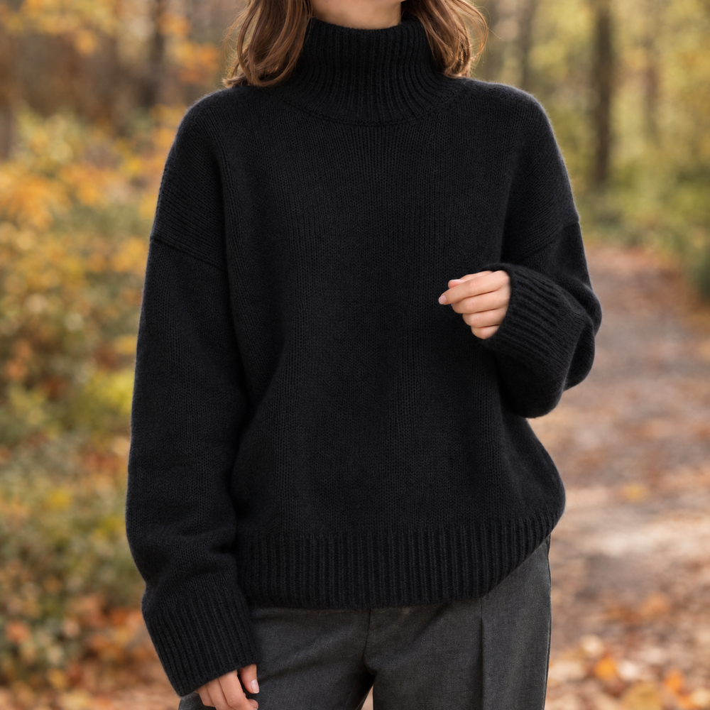 Women's Ribbed Turtleneck Sweater - Black - on model