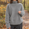 Women's Ribbed Turtleneck Sweater - Gray - on model