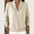 Women's Shawl Collar V-Neck Sweater - Cream - on model