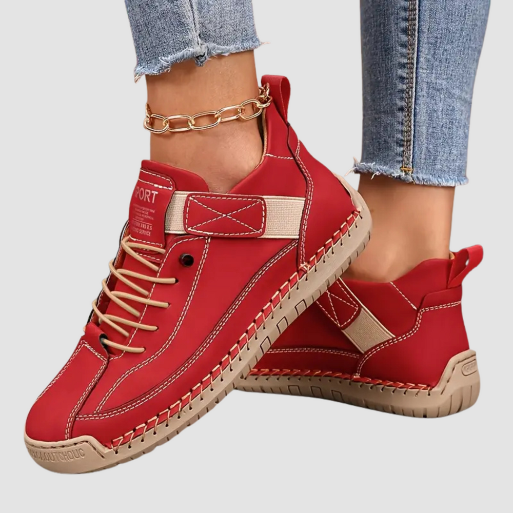 Women's Slip-On Walking Sneakers - Red - on model