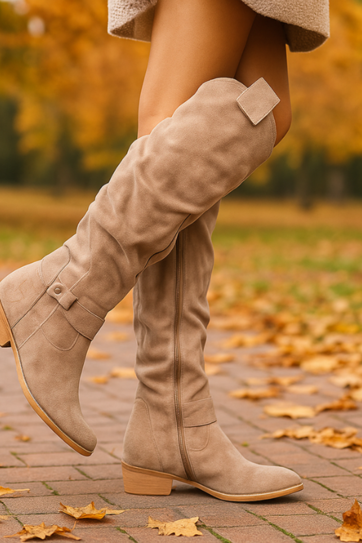 Women's Slouchy Knee High Riding Boots - Beige