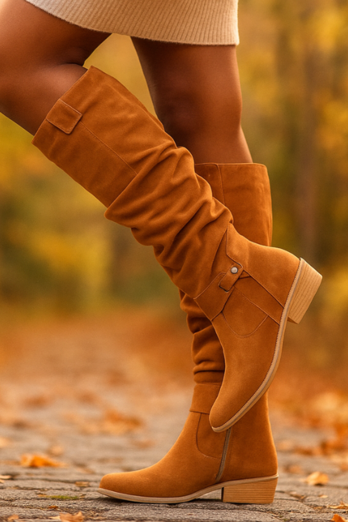 Women's Slouchy Knee High Riding Boots - Light Brown