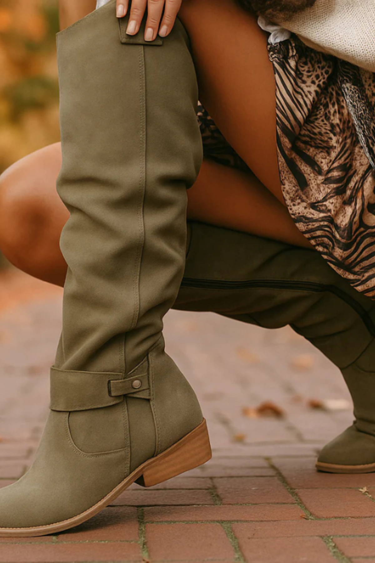 Women's Slouchy Knee High Riding Boots - Light Green