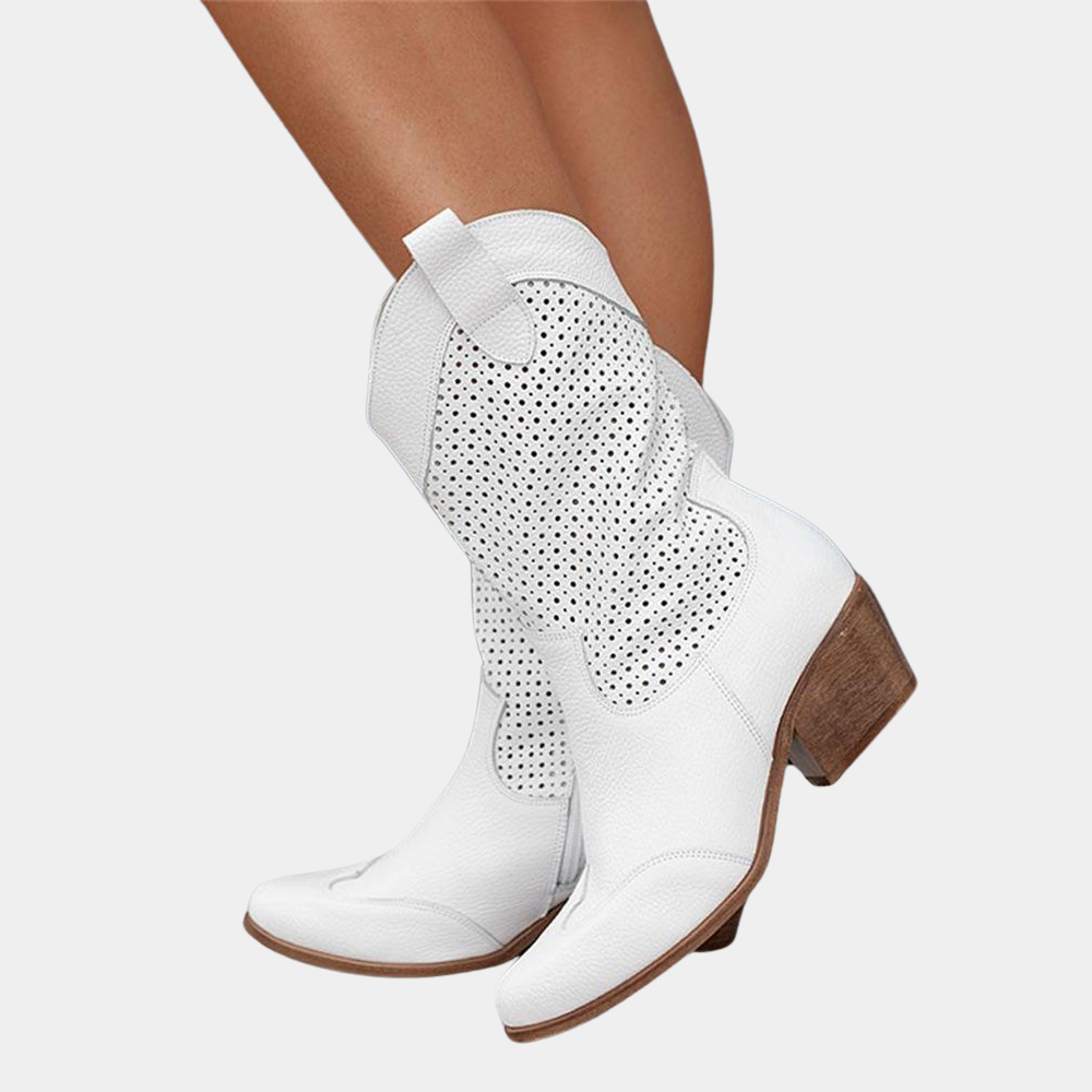 Women's Suede Cowboy Boots | Western Ankle Boots - White