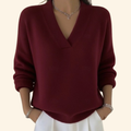 Women's V-Neck Long Sleeve Sweater - Red - on model