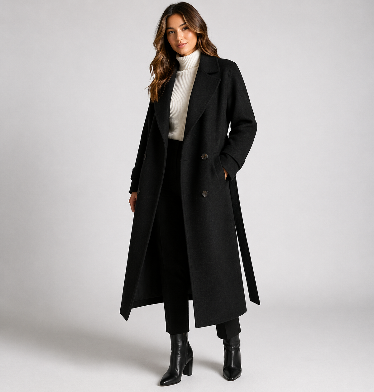 Women's Wool Blend Overcoat - Black